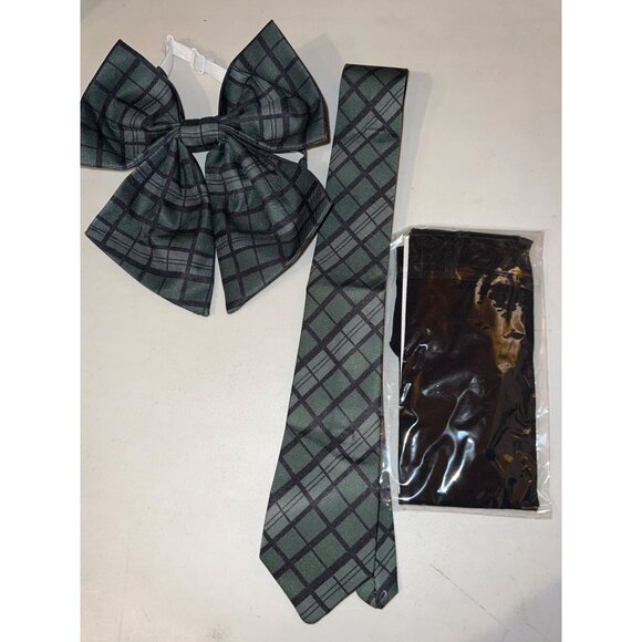 Plaid School Girl Costume Set M Includes Skirt Tie Bow & Black Thigh-High Stocki - Picture 7 of 7